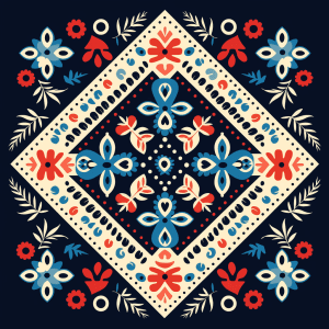 AI generated: T-shirt vector, Faroese Textile Patterns, intricate, symmetrical, traditional shapes, vibrant color ...