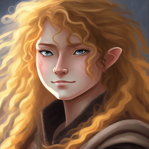AI generated: A fantasy Anime style painting portrait poster of female hobbit art character with curly blond messy...