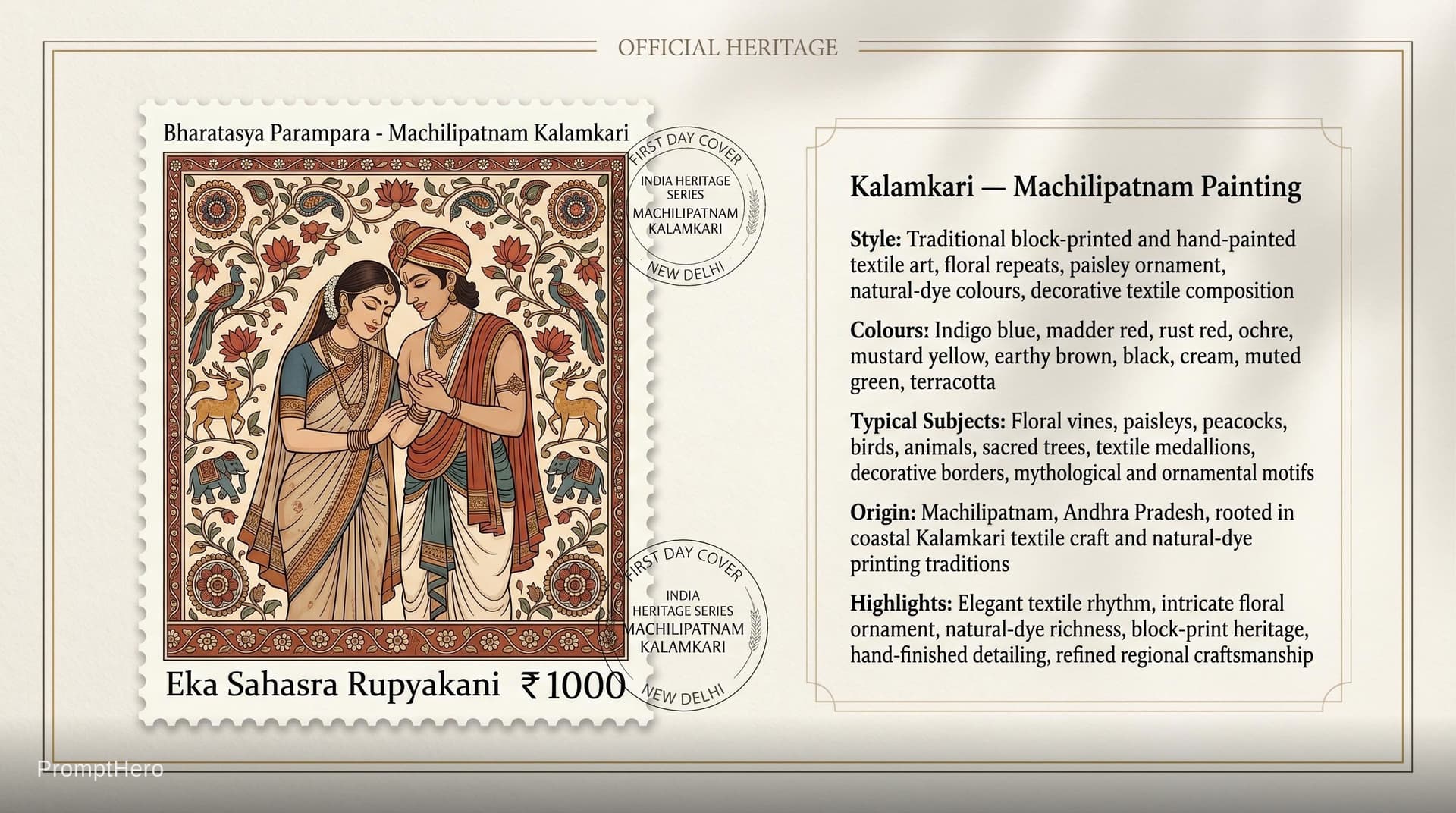 AI generated: Create a 16:9, 4K premium commemorative First Day Cover envelope inspired by India Post heritage des...