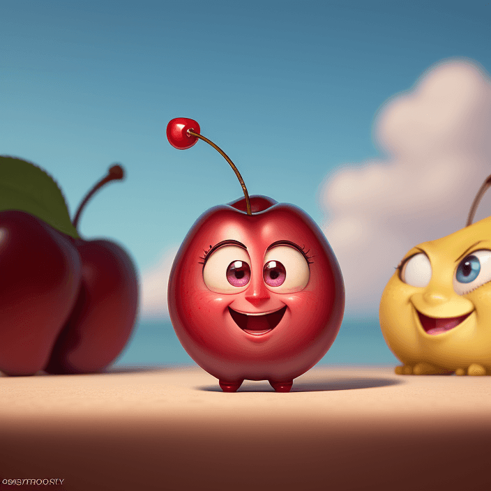 AI generated: A happy cartoon Sour cherry , Pixar Style, perfect composition, 8k artistic photography, photorealis...