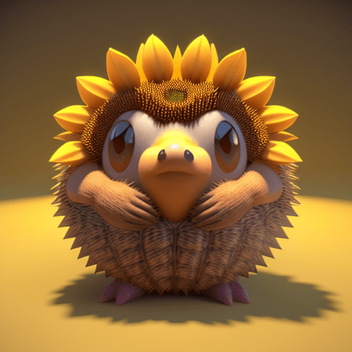 AI generated: a super cute sunflower hedgehog unreal engine 3d render pixar