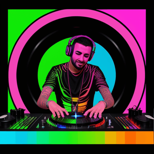 AI generated: Un dj, con fondo de colores