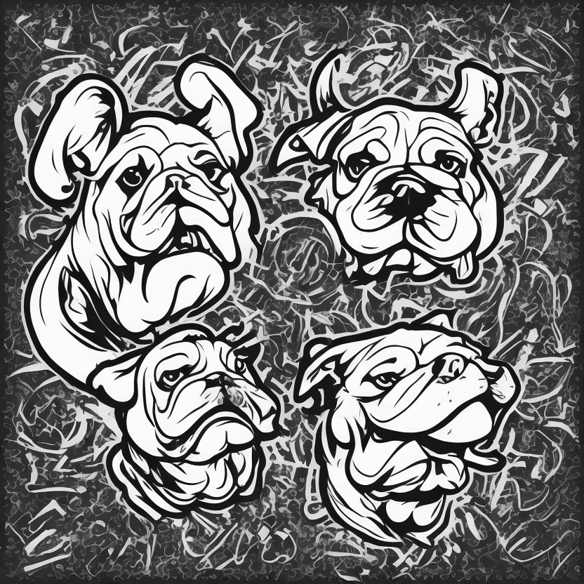 AI generated: mascot, bulldog, vector, black and white, face, logo