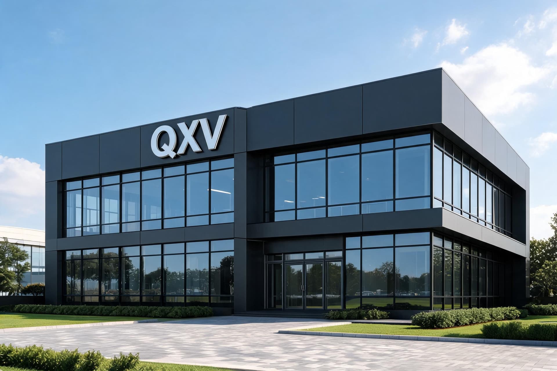 AI generated: Ultra-realistic architectural visualization of a contemporary office building with the letters 'QXV'...