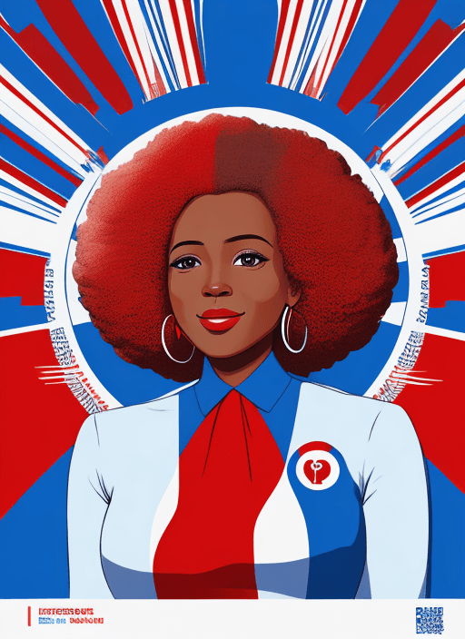 AI generated: political campaign poster for a afro candidate, white blue and red, illustration, graphic design,