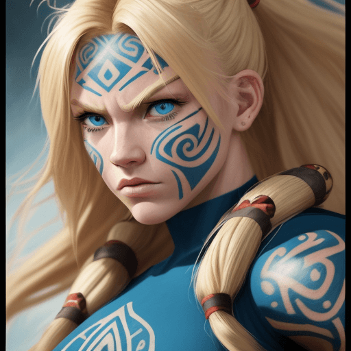 AI generated: strong and agile woman. Her blonde hair falls in waves around her face as she concentrates on the fi...