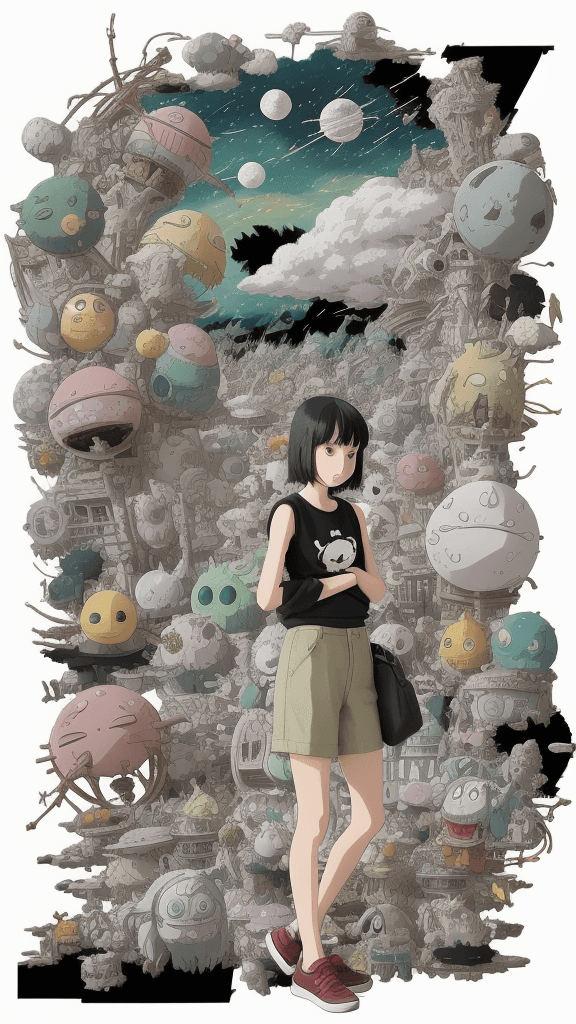 AI generated: one Studio Ghibli 16k4d rfktrstyle"In a disordered pose in a chaotic background" <lora:Vut_out_XL_MU...