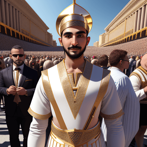 AI generated: Yemini boy, realistic, HD, wearing Yemini outfit, among crowd