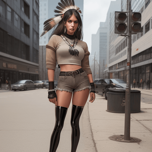 AI generated: Short shorts and thigh-high heels outfits for fall, in the style of photorealistic urban scenes, gru...