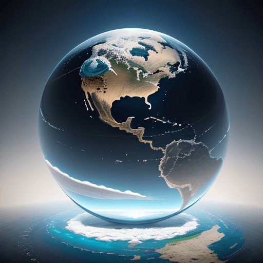 AI generated: Inverted earth globe with sky in center, then ocean in middle,then earth on outside,intricate artwor...