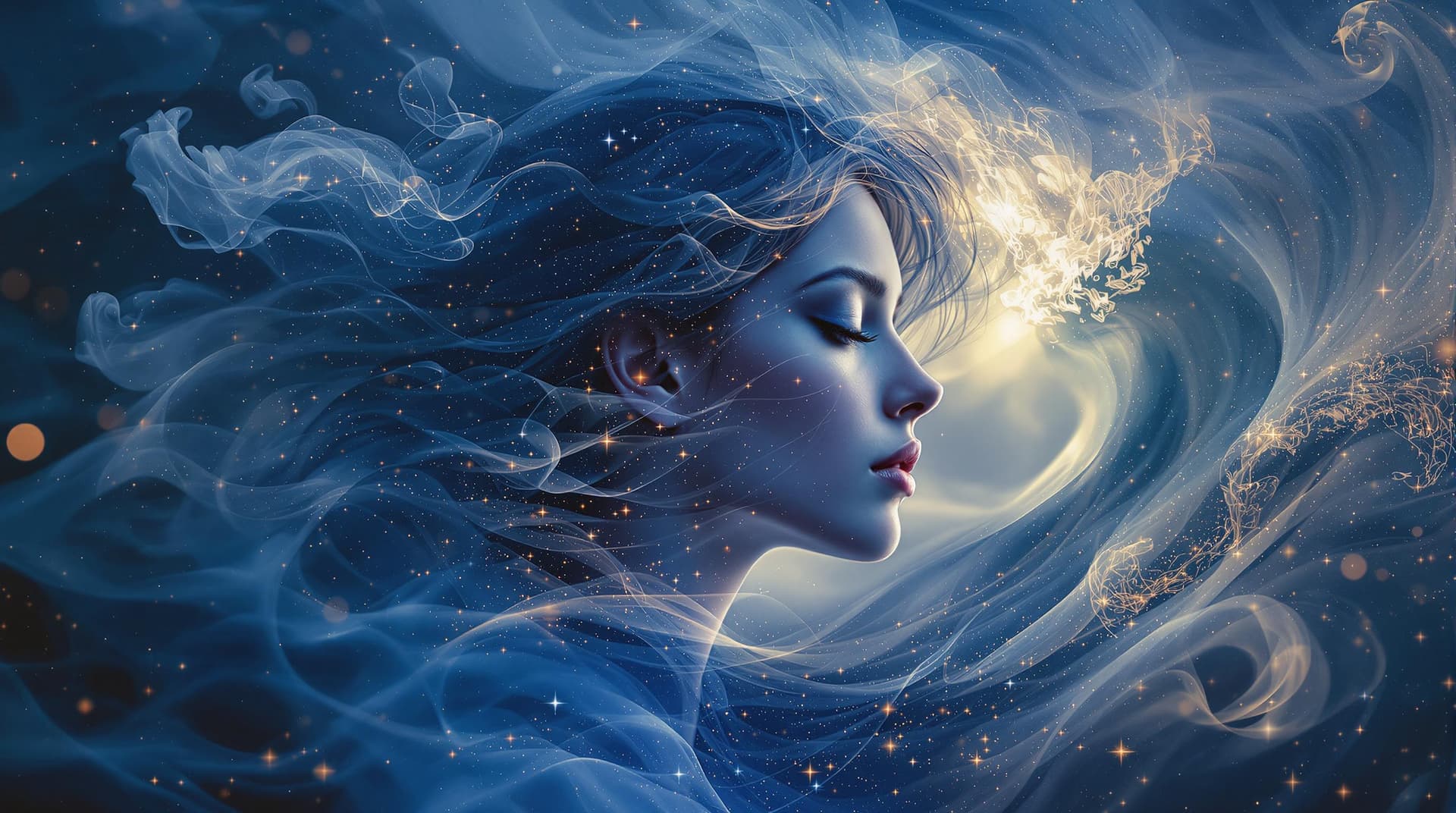 AI generated: surreal semi realistic landscape photograph, cool blue light to dark gradients, muted soft tones, da...