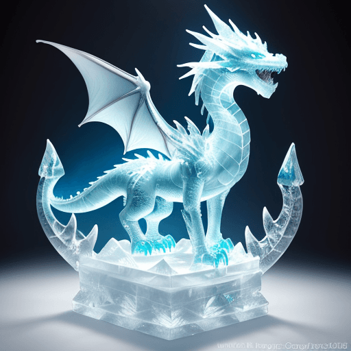 AI generated: An ice sculpture photo of a dragon with a clear and adorable carving, a better person, and a more po...