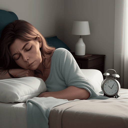 AI generated: ""A woman of about 30 years old, with a medium build, is lying on her side on the night bed, sleepin...