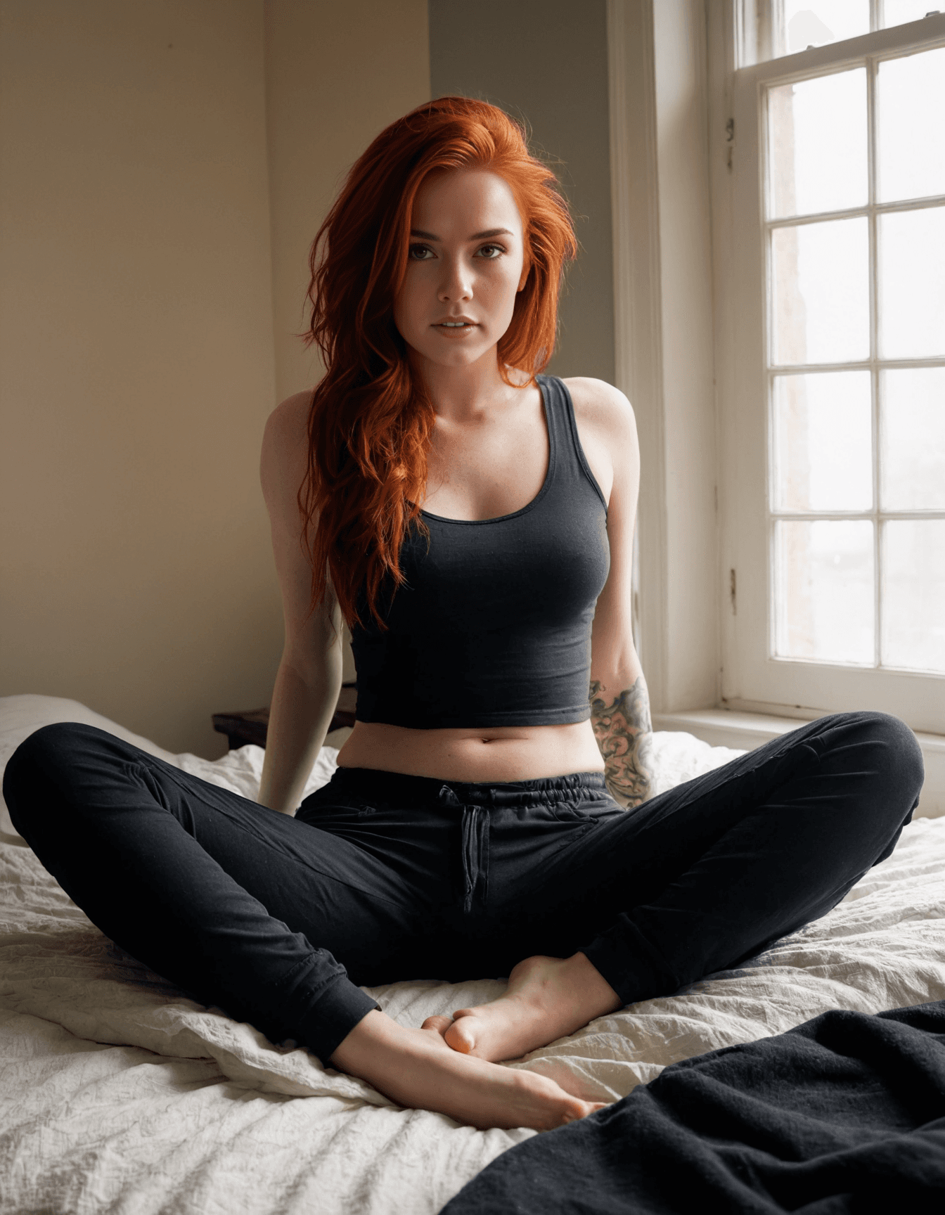 AI generated: A realistic, raw photo, full body of a beautiful emo girl, 26yo, piercing, dark eyeliner and long re...