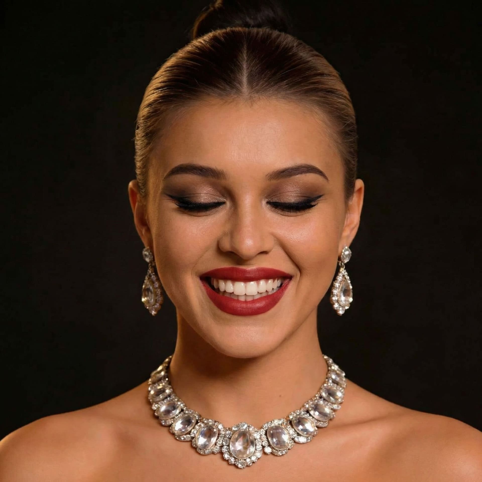 AI generated: She exudes an intoxicating femininity and wild excitement in an expertly done look with a high bride...