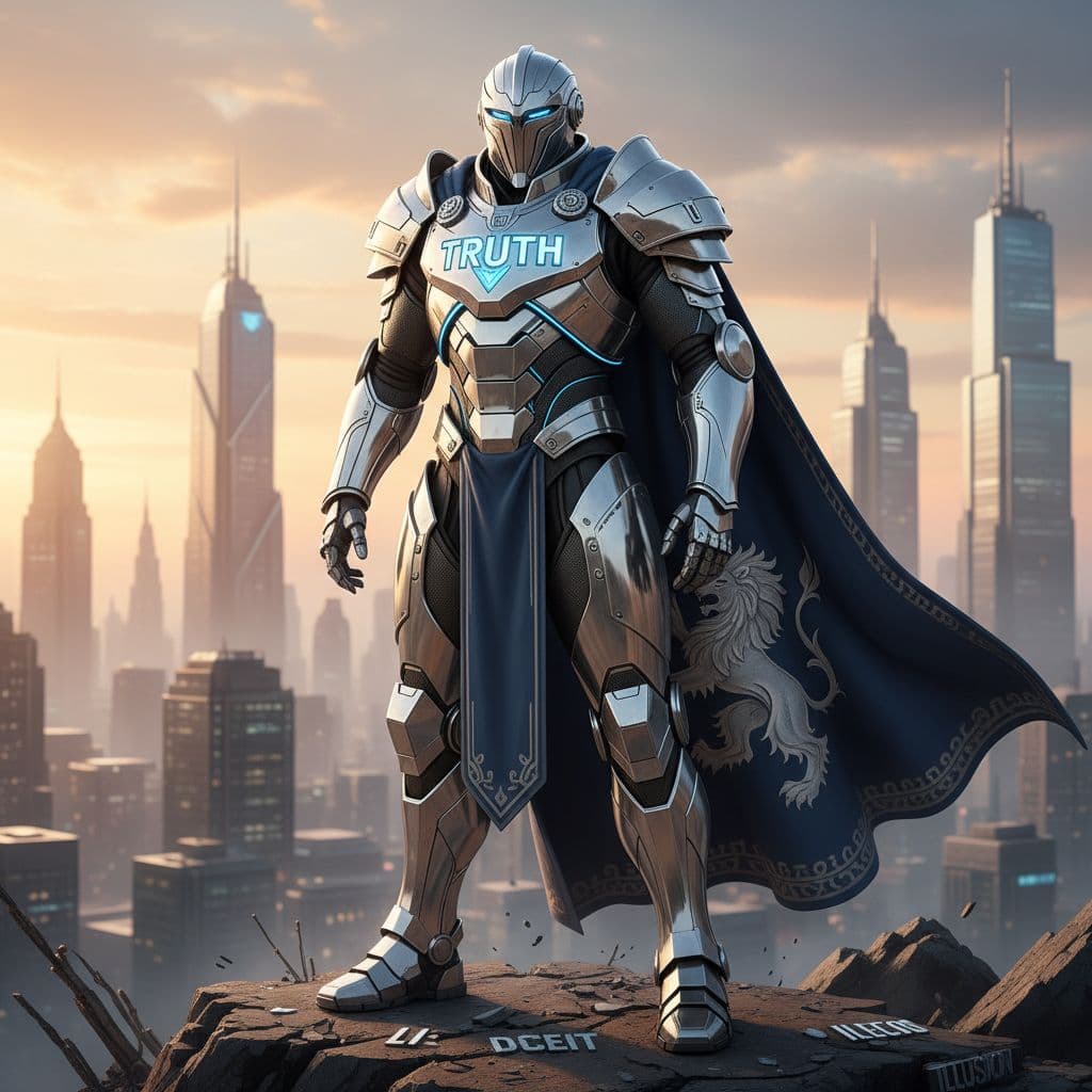 AI generated: "Truth Wears Armor" — 3D armor with bold "TRUTH" inscription