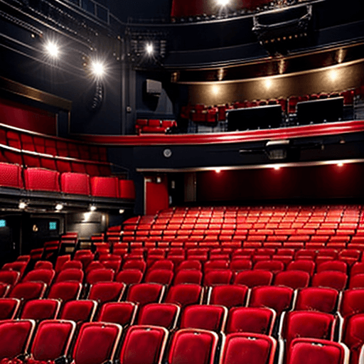 AI generated: empty London theatre with red seating - as seen from the stage