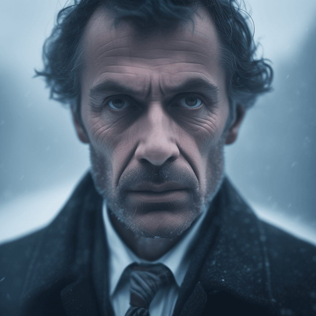 AI generated: A dramatic 4K image of a European doctor in the winter, with a powerful expression, surrounded by mi...