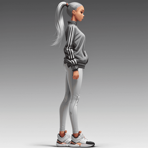 AI generated: standing up figure, fullbody clothing, plushy, chrome outerlayer, ponytail, female, tall, slim, ligh...