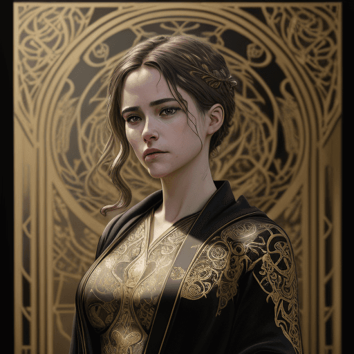 AI generated: hyper realism, beautiful, photo realistic, detailed, art nouveau, girl like Alex Garland, wearing a ...