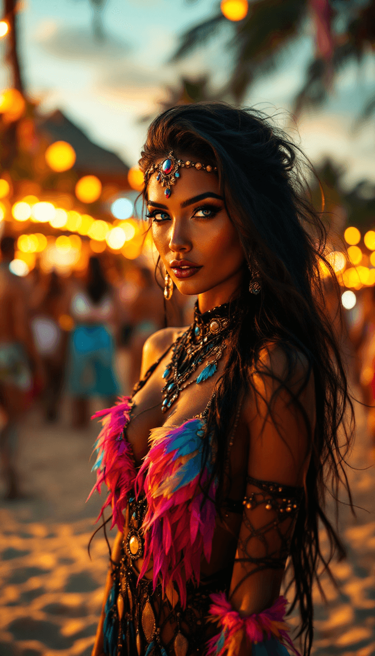 AI generated: /imagine prompt: A glamorous beach party at sunset, stunning women dancing on golden sand. In the fo...