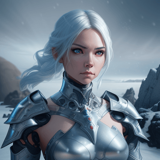 AI generated: Female cyborg mage, in armor, calm concentrated facial expression, dynamic pose, against the backgro...