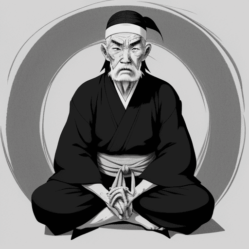 AI generated: no color, perfect anime illustration, portrait of a old ninja master , sitting, {{{{{{black and whit...