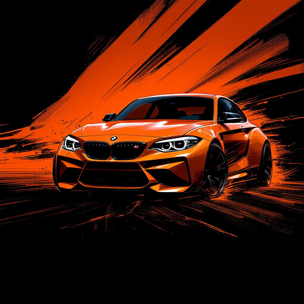 AI generated: artistic, abstract art, sweeping strong brush strokes in shades of deep orange against a solid black...