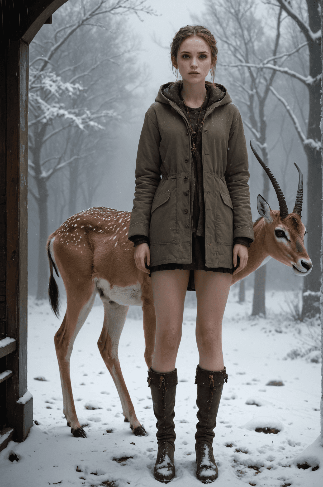 AI generated: Hyperrealistic art niji, (art by Craig Mullins:1.1) , photograph, Full length frame of a Gloomy (Fem...