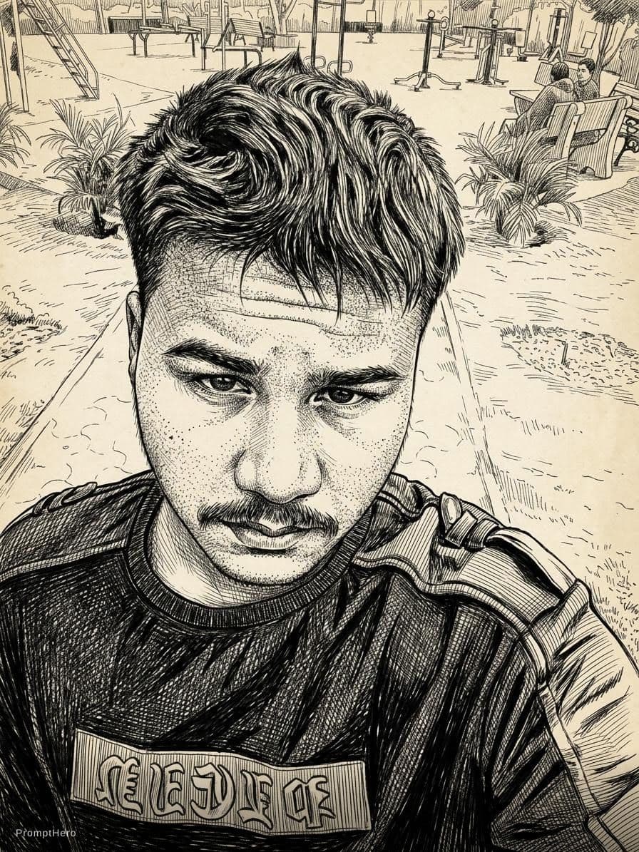 AI generated: portrait of man, pen and ink, intricate line drawings, by craig mullins, ruan jia, kentaro miura, gr...