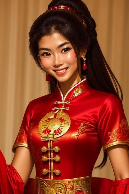 AI generated: a beautiful woman in a red shirt posing for a picture, inspired by Li Mei-shu, flickr, dau-al-set, c...