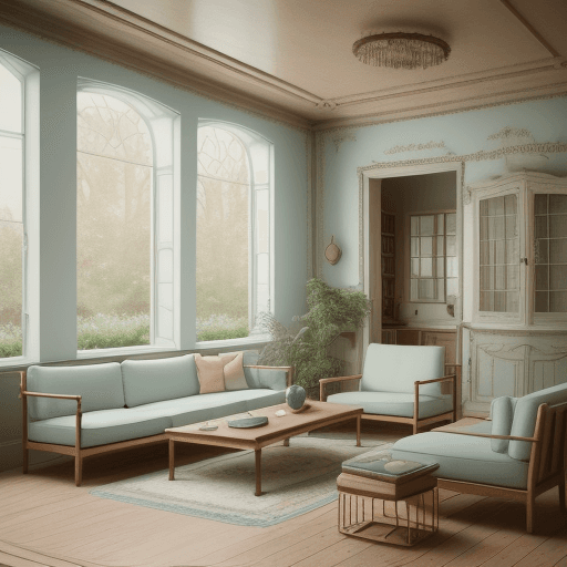 AI generated: High resolution photography interior design, dreamy sunken living room conversation pit, wooden floo...