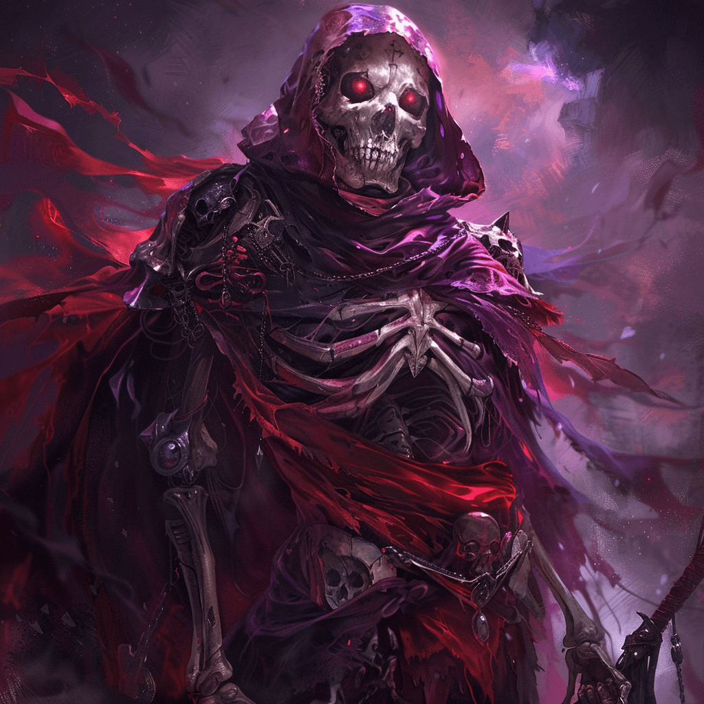 AI generated: character of skeletons art, fantasy art, wallpaper art, in the style of dark purple and red, magali ...