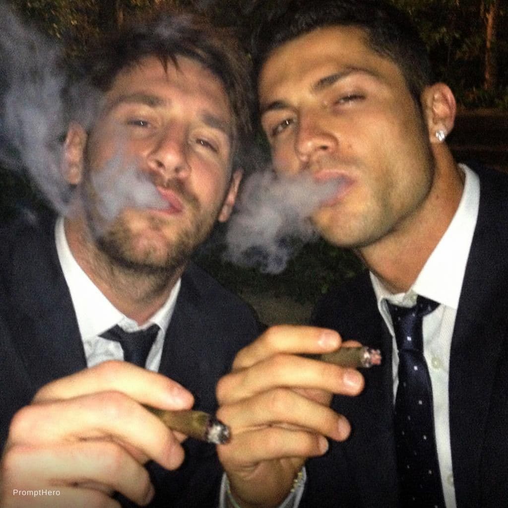 AI generated: A lo-fi 2010s iPhone 5 selfie of Lionel messi with cristiano ronaldo , no clear subject or specific ...