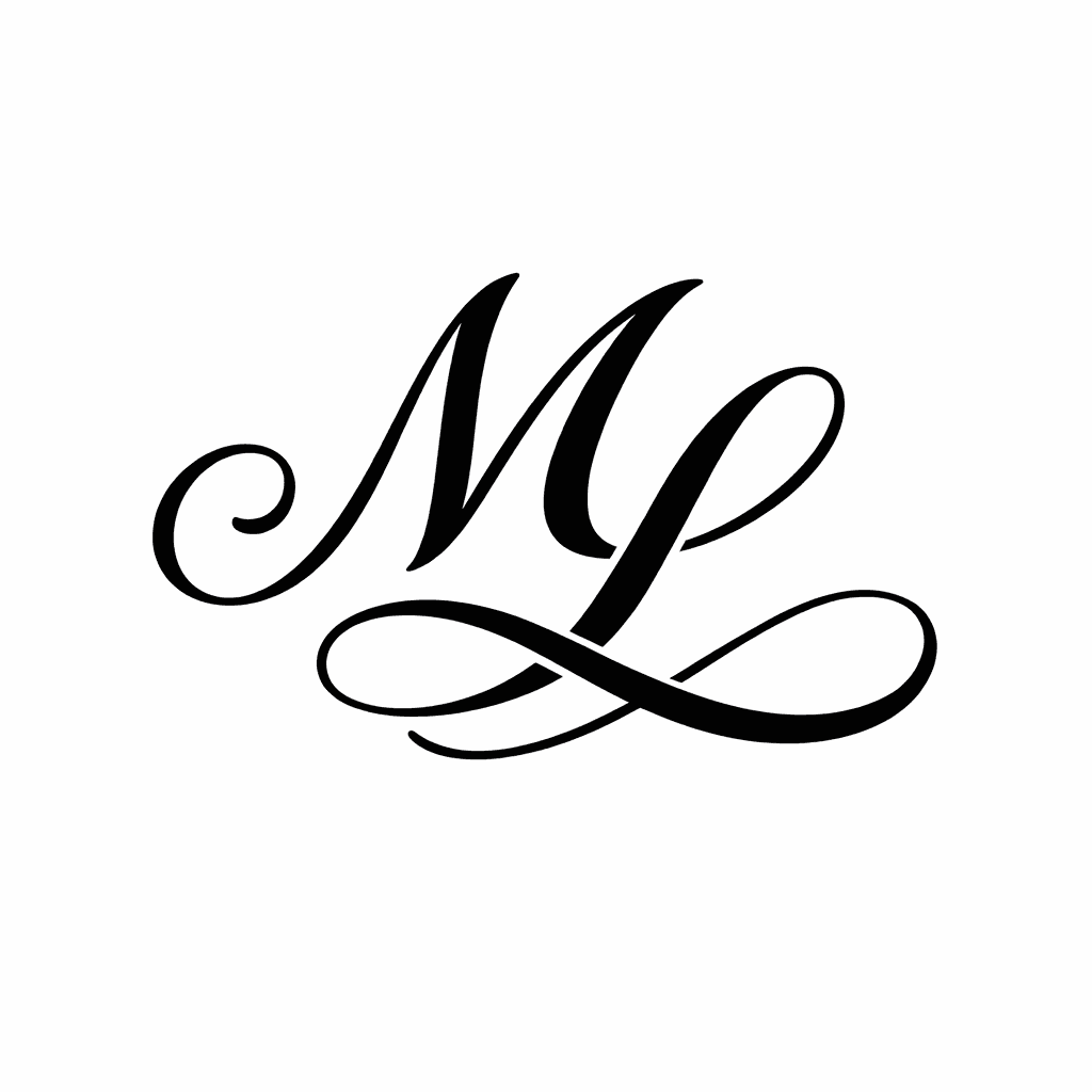 AI generated: Minimal design for a wax stamp. I need the design to be black and white, 2d and contain the M and L ...