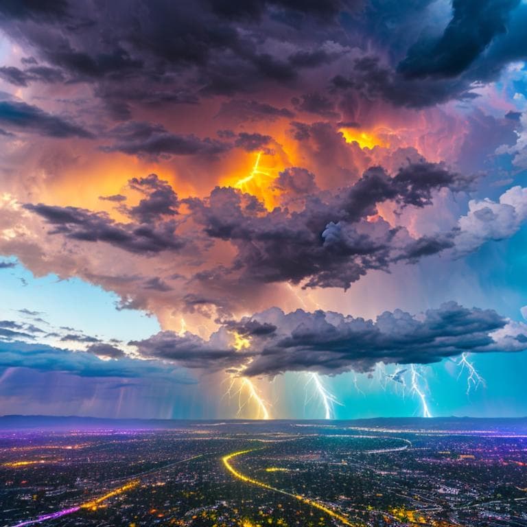 AI generated: CRASHING STORM, Elemental, Lightning Storm, Thunder Storm, Clouds, Pink-Purple-Silver-Gold-Blue clou...
