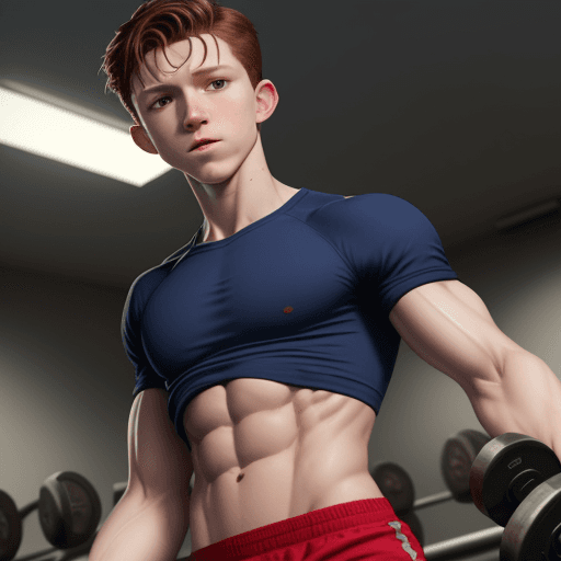 AI generated: Hyper realistic tom holland abs wearing gym shorts
