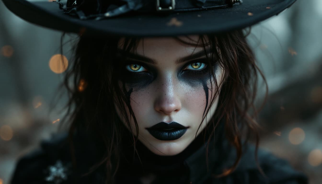AI generated: Crie um retrato fotorrealista de uma mulher com maquiagem escura e arte de maquiagem, ambientado em ...