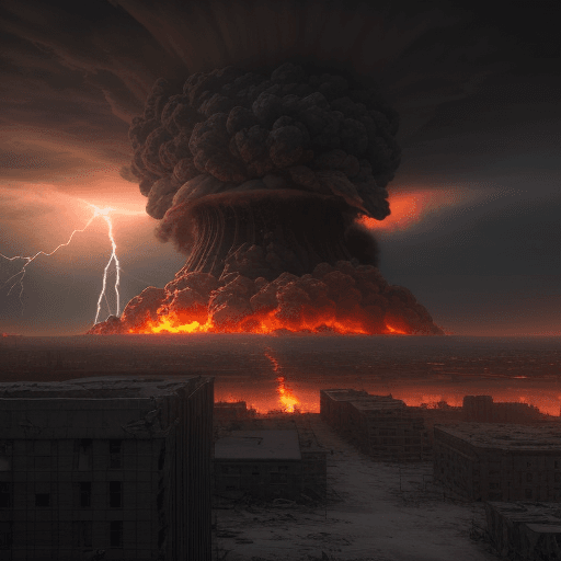 AI generated: Highly detailed and dramatic rare photo (Post-apocalypse) against the background of a destroyed city...