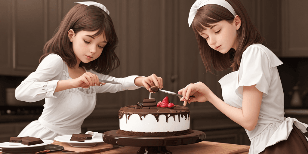 AI generated: A young lady cutting a Chocolate Cake