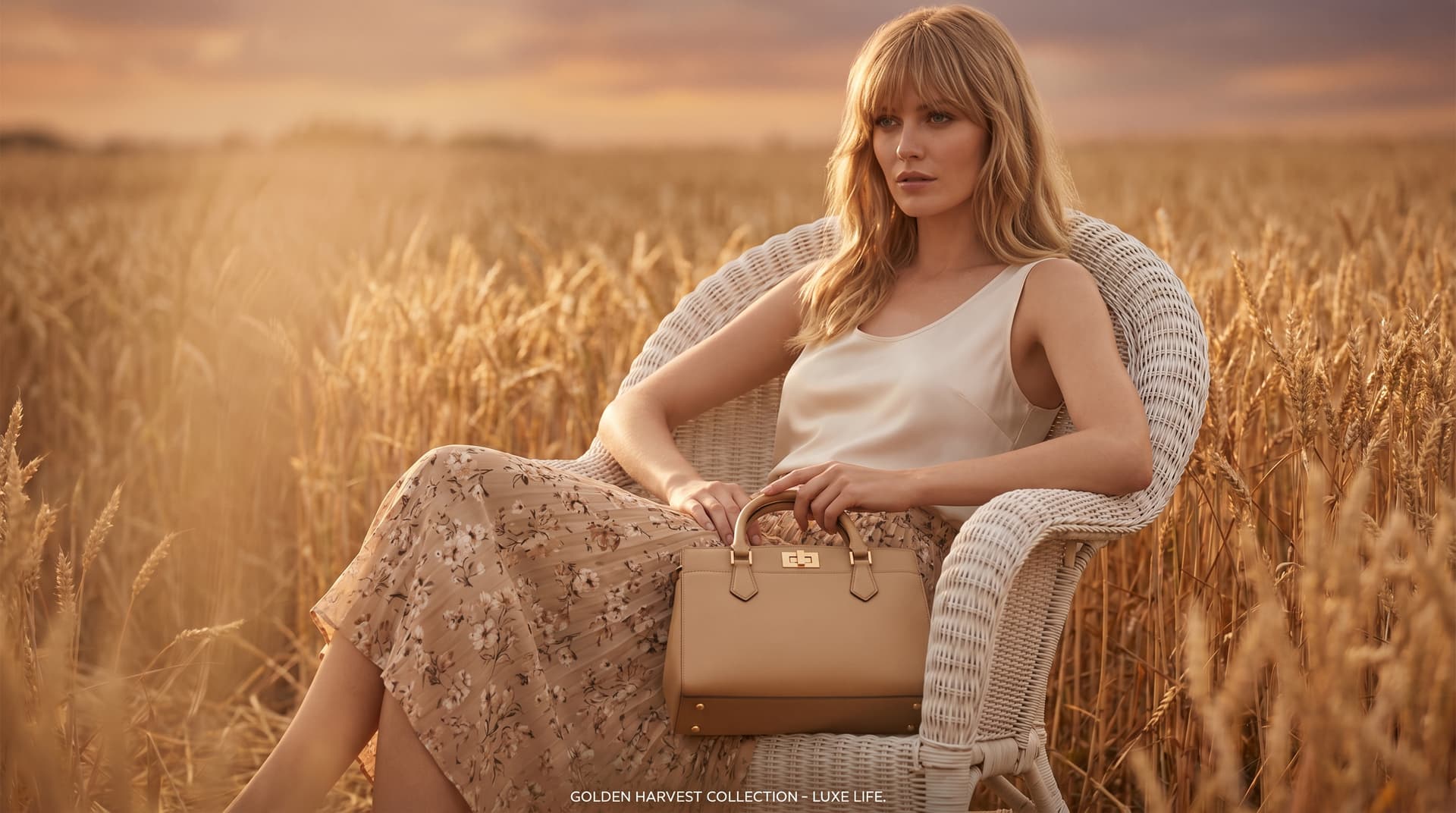 AI generated: (Nano Banana Pro) A professional fashion advertisement photography shot of a beautiful blonde woman ...