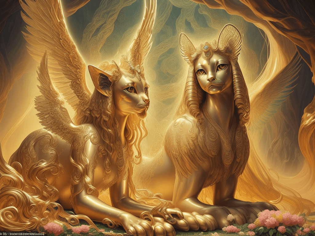 AI generated: In the enchanting strokes of an oil painting, a mesmerizing elysian sphinx comes to life. Its elegan...