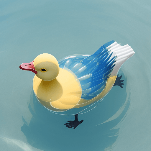 AI generated: pato amarelo, na agua transparente, azul pálido, estilo gaudi