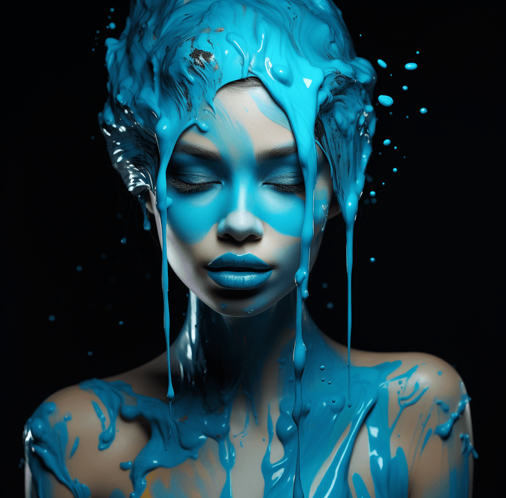 AI generated: Glamour shot of girl face painting fashion model , dripping paint, tanya shatseva, high resolution, ...