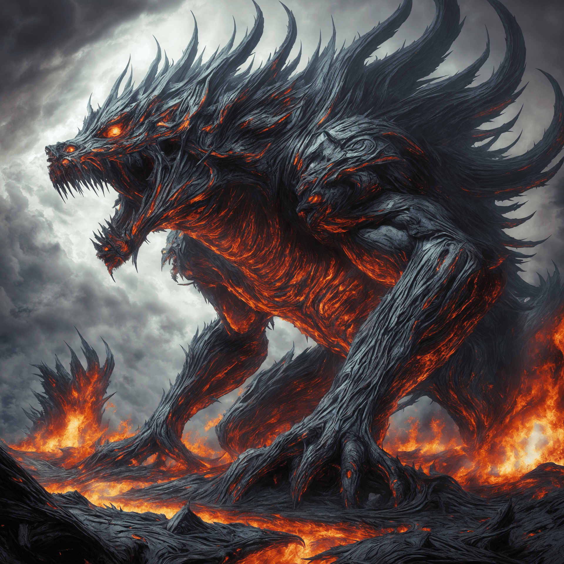 AI generated: Create a visually terrifying masterpiece depicting an apocalyptic beast from the underworld, resembl...