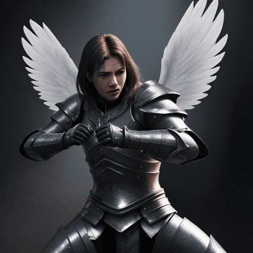 AI generated: photo of the character Gabriel from the video game Ultrakill in a fighting stance, armor, wings, ang...