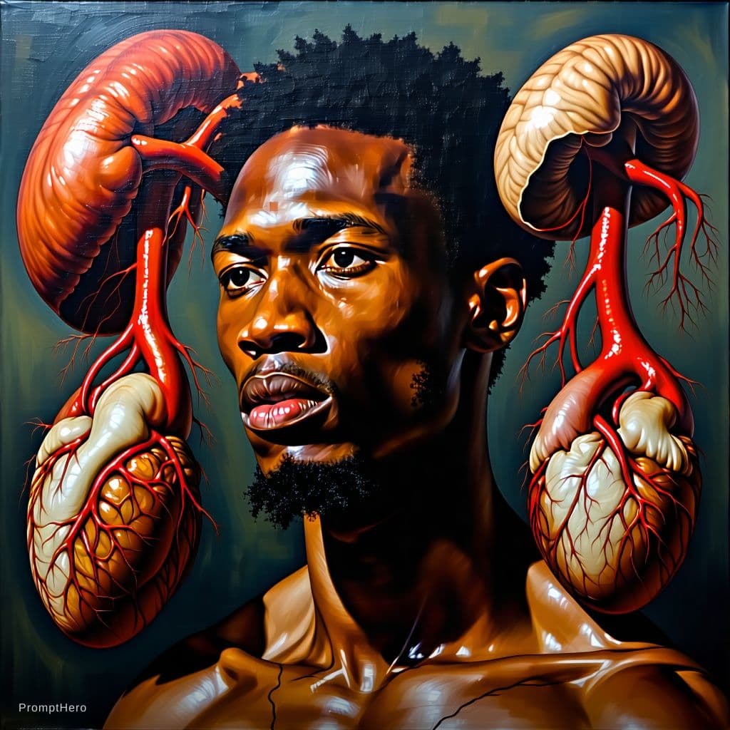 AI generated: a portrait of selling a human organs in a slavery concept , beautiful painting with highly detailed 