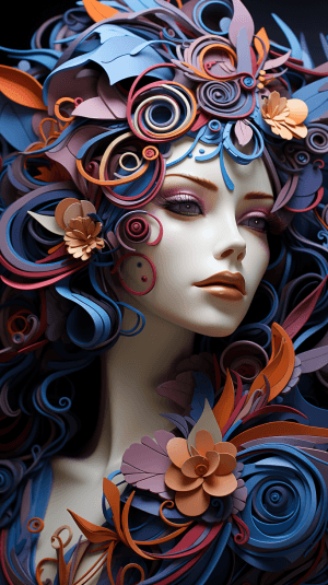 AI generated: A daring action movie character with vibrant purple paint on her face, in the style of intricate cla...