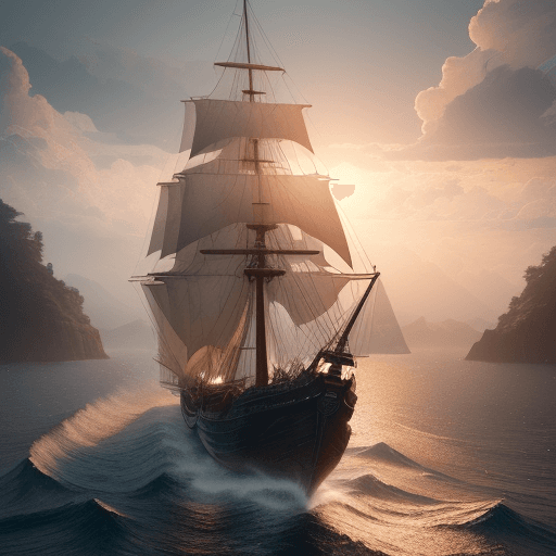 AI generated: Photo of a ultra realistic sailing ship, dramatic light, pale sunrise, cinematic lighting, battered,...