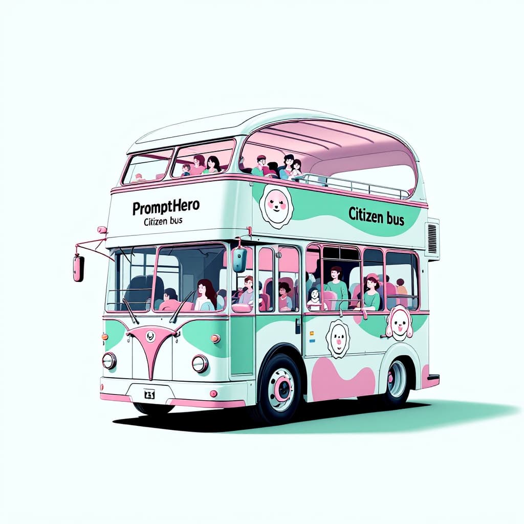 AI generated: High resolution Photography
double decker  bus, a sleek and modern design with a light green ,pink a...